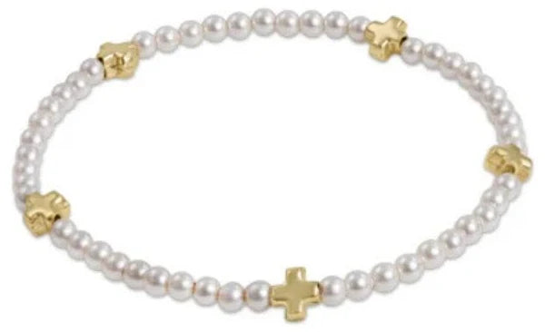 Signature Cross Small Pearl Pattern 3mm Bead Bracelet Gold