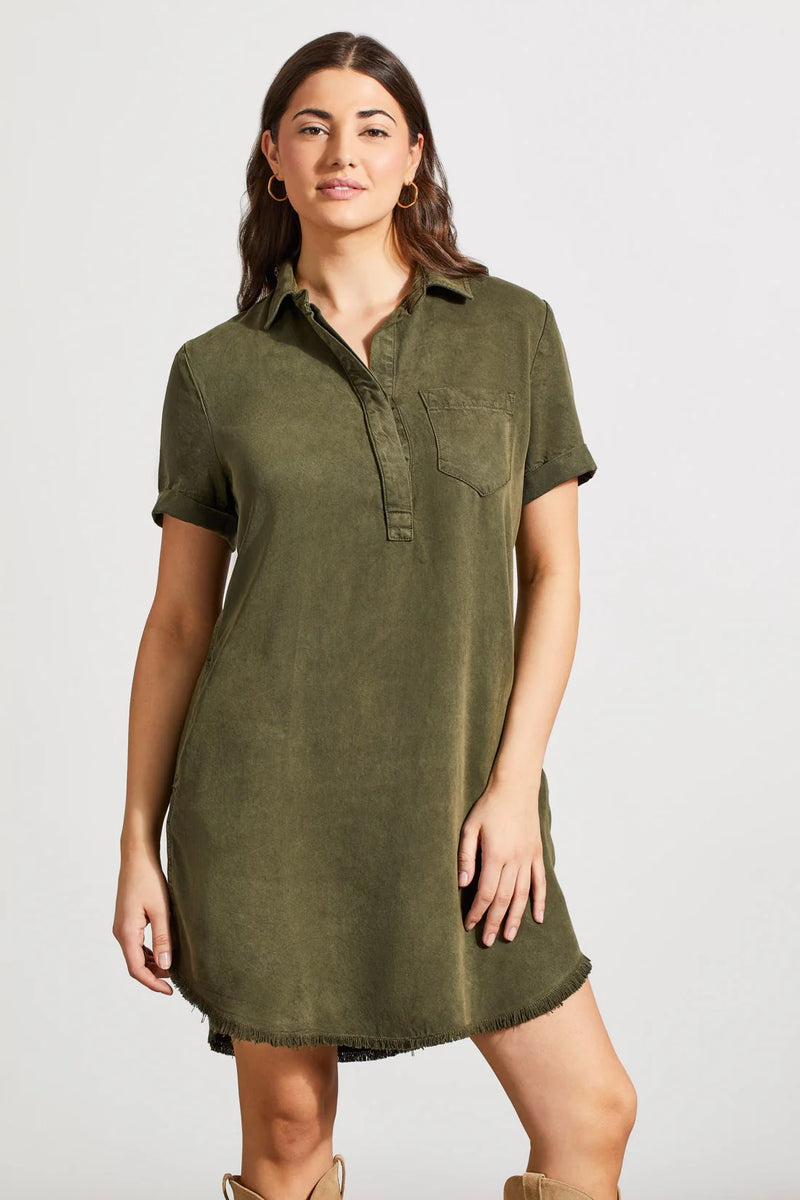 Pop Over Shirt Dress Olive Green