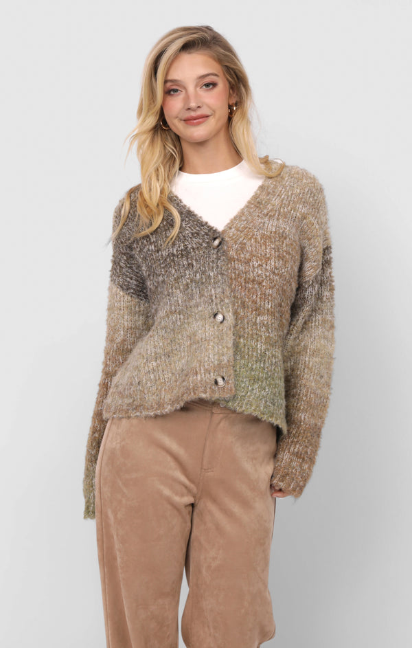Smiley Knit Cardigan Olive Brown
