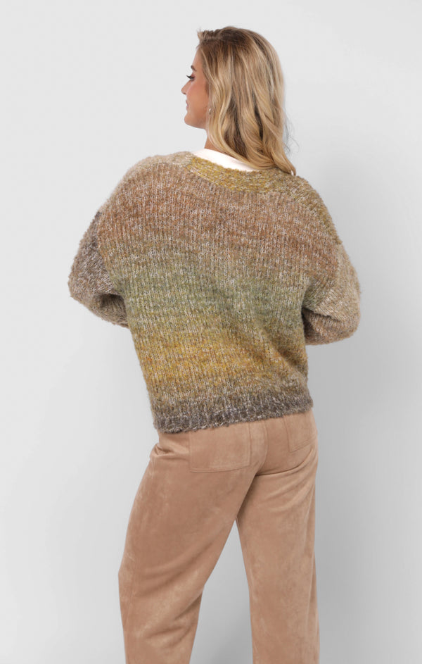 Smiley Knit Cardigan Olive Brown