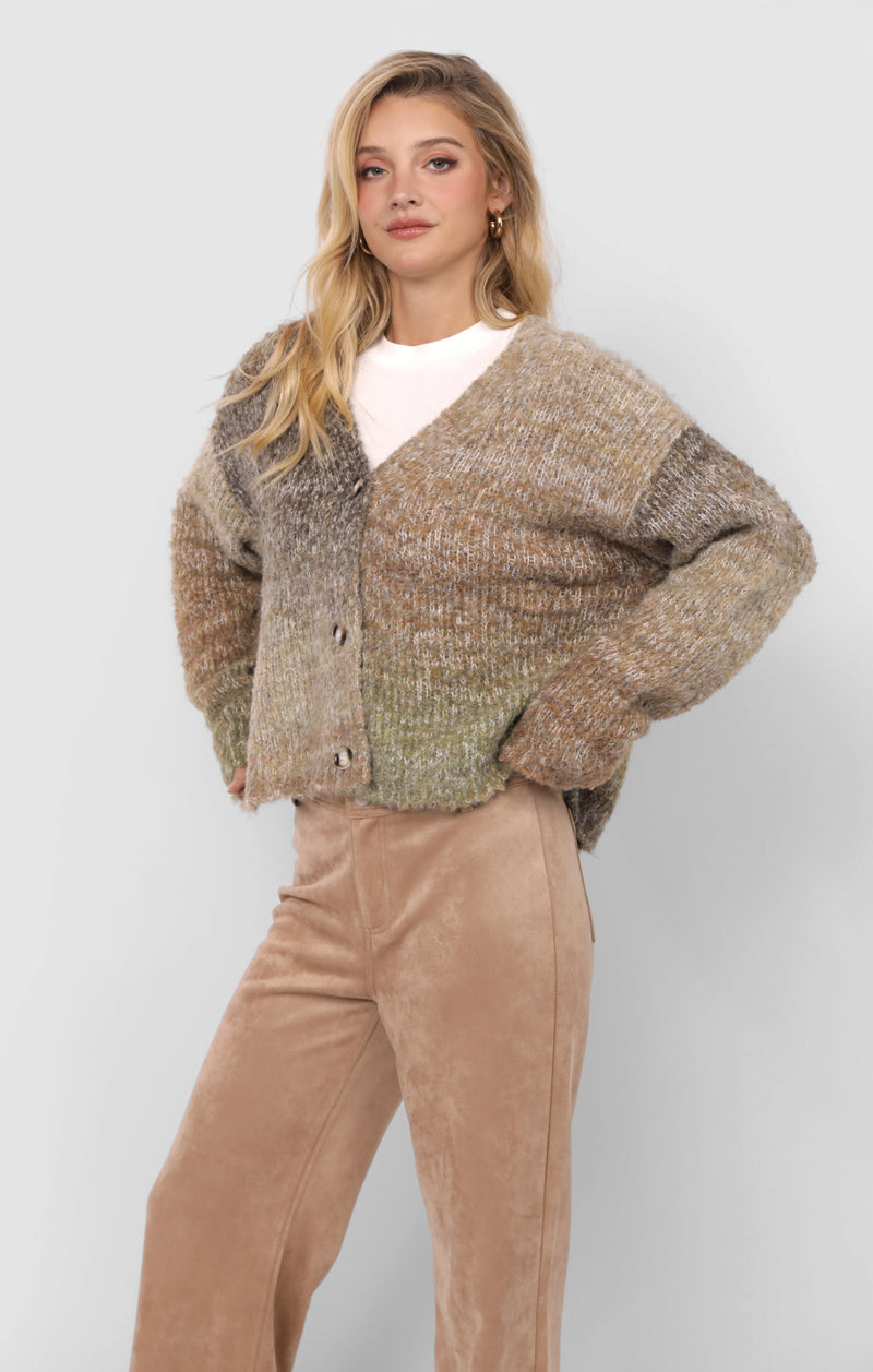 Smiley Knit Cardigan Olive Brown
