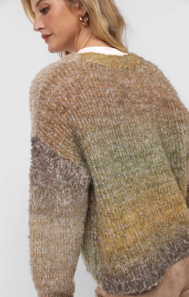 Smiley Knit Cardigan Olive Brown
