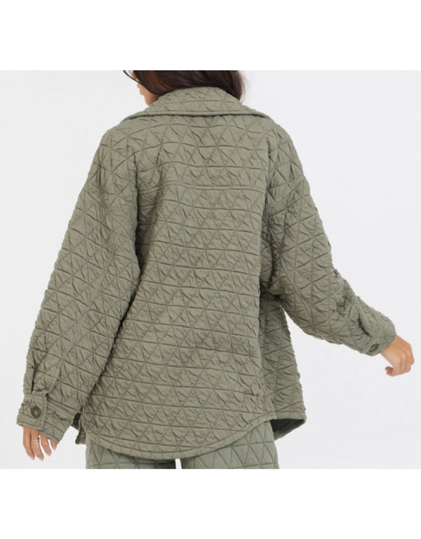 Cozy On Up Quilted Shacket Olive