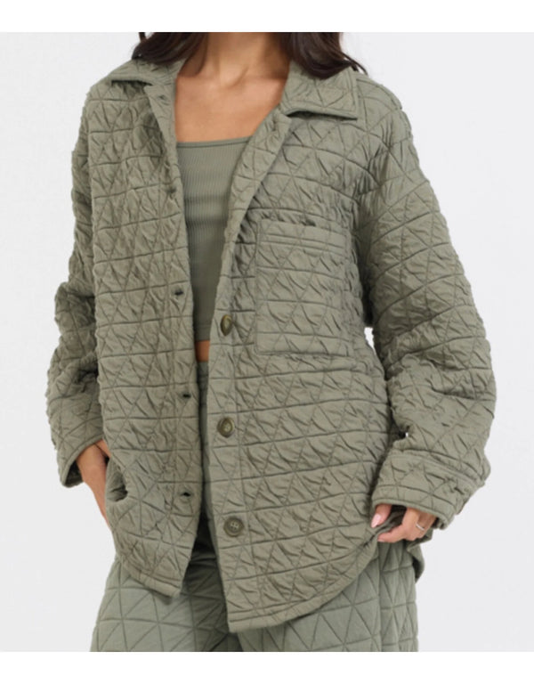 Cozy On Up Quilted Shacket Olive