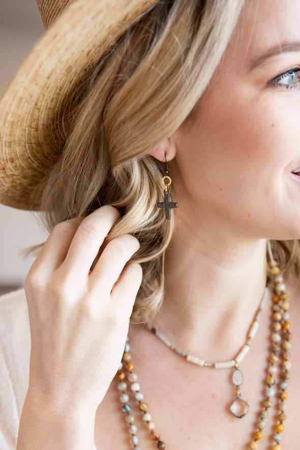 Rustic Link Cross Earrings