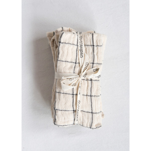 Cotton Napkins with Plaid and Stripes Natural