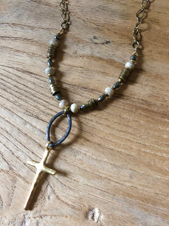 Pyrite Chic Cross Necklace