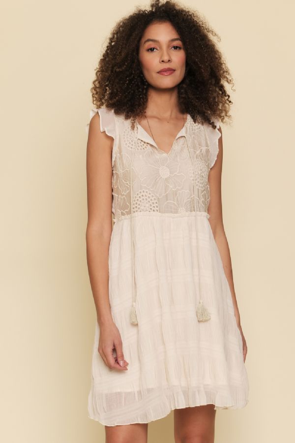 Flutter Embroidery Dress Almond