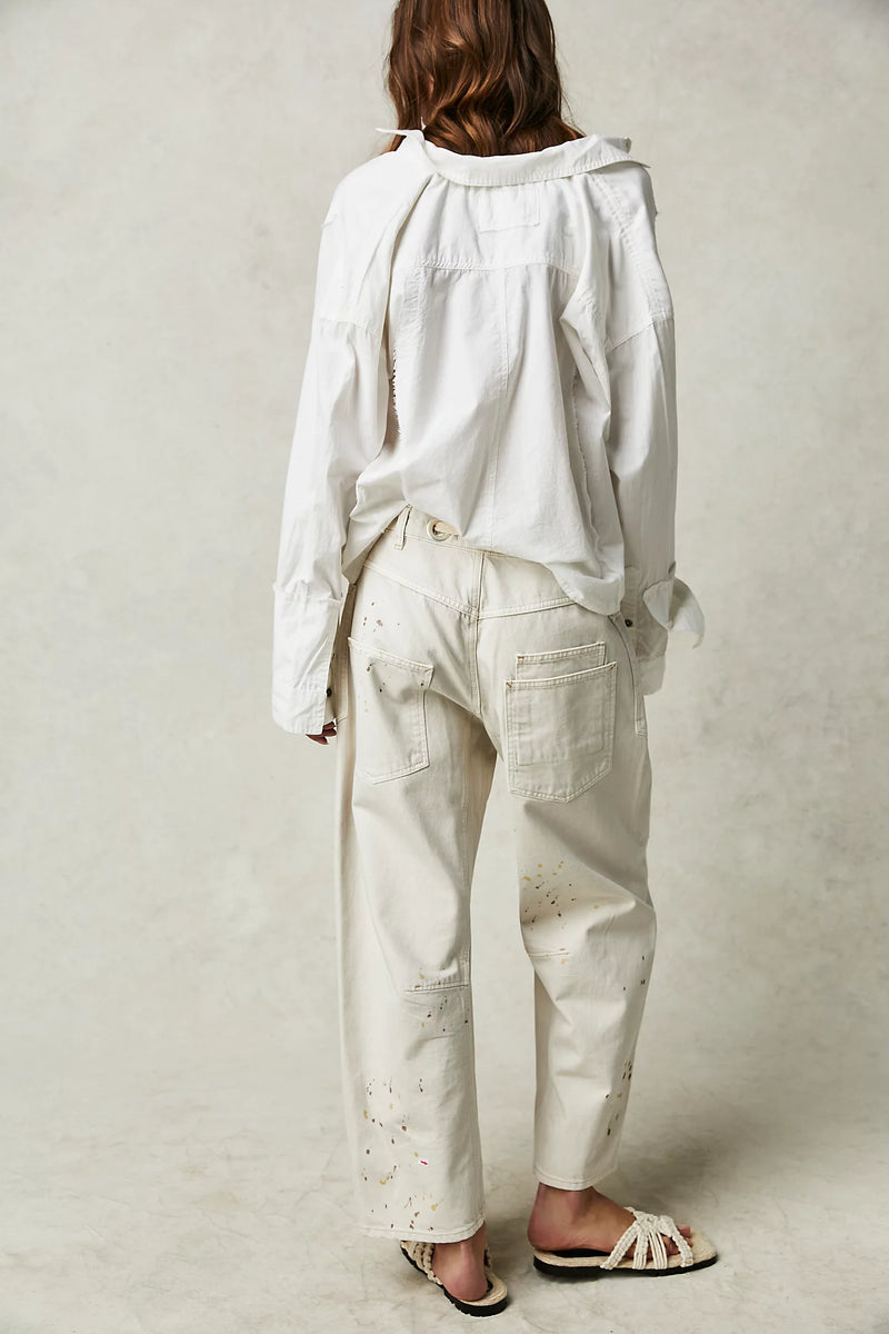 Moxie Pull On Barrel Jeans White