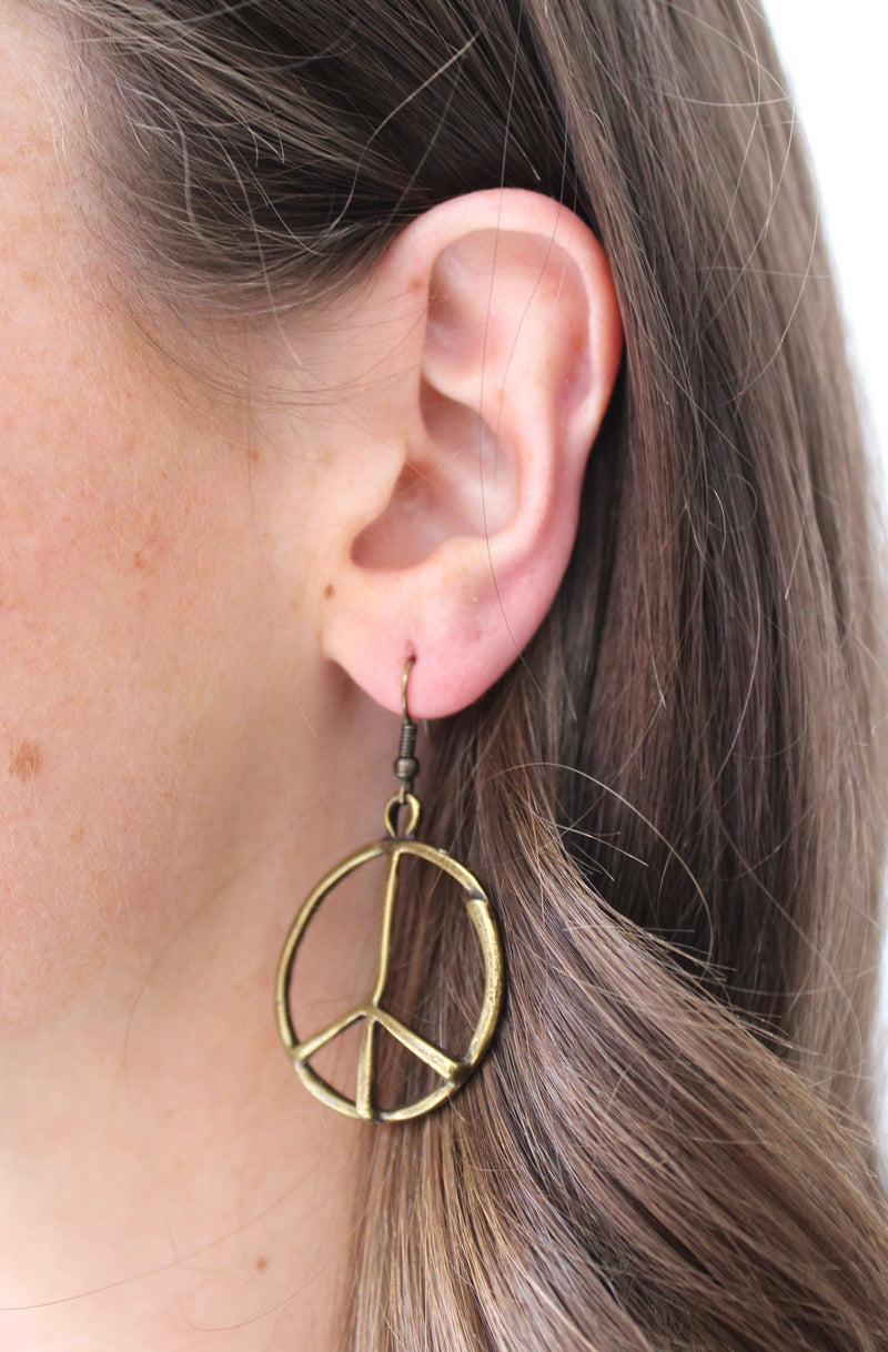 Peace Earrings Brass